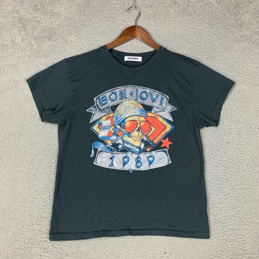 Daydreamer Shirt Womens Gray Black Short Sleeve Bon Jovi 1989 Tour Cotton USA